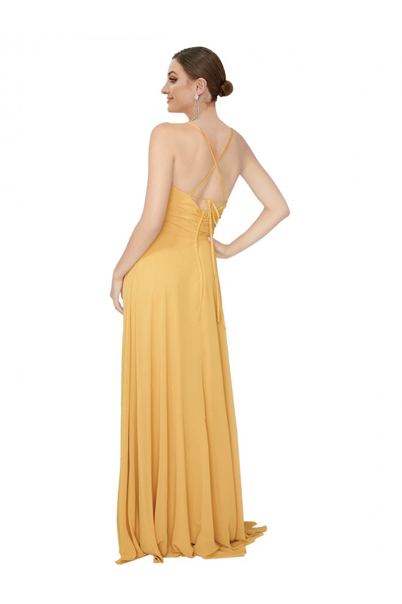 Sem Mangas Decote V Chiffon Açafrão Comprimento Chão Longo Vestidos de Madrinha Mais Barato
