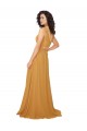 Sem Mangas Decote V Chiffon Açafrão Comprimento Chão Linha A Vestidos de Madrinha Mais Barato