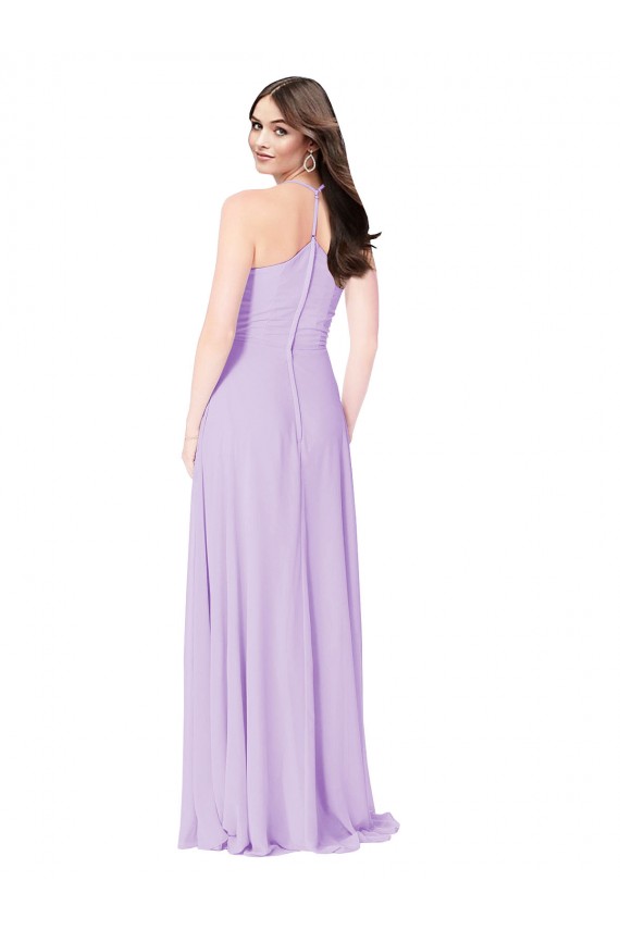 Sem Mangas Decote V Chiffon Açafrão Comprimento Chão Vestidos de Madrinha Mais Barato