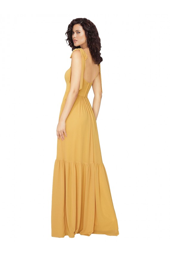 Sem Mangas Decote Quadrado Chiffon Açafrão Comprimento Chão Vestidos de Madrinha Mais Barato