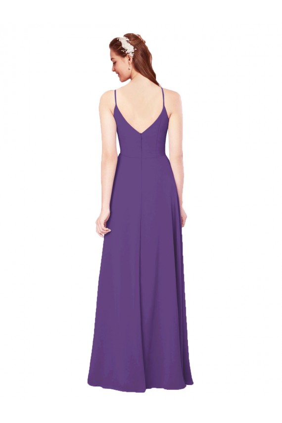 Sem Mangas Decote Alto Chiffon Ameixa Roxa Comprimento Chão Vestidos de Madrinha Mais Barato
