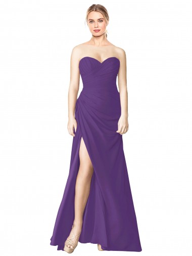 Sem Mangas Sem alças Chiffon Ameixa Roxa Comprimento Chão Vestidos de Madrinha Mais Barato