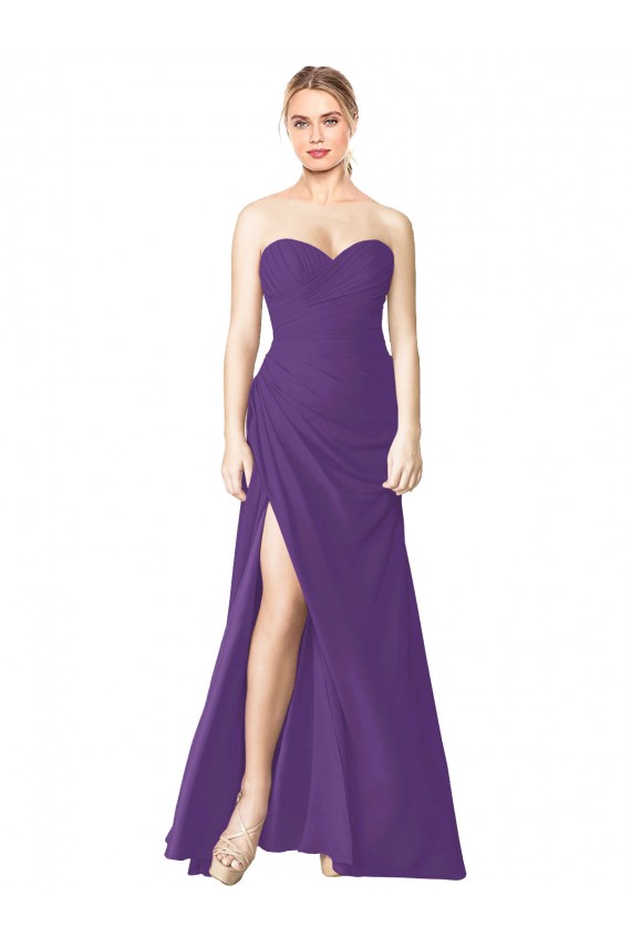 Sem Mangas Sem alças Chiffon Ameixa Roxa Comprimento Chão Vestidos de Madrinha Mais Barato
