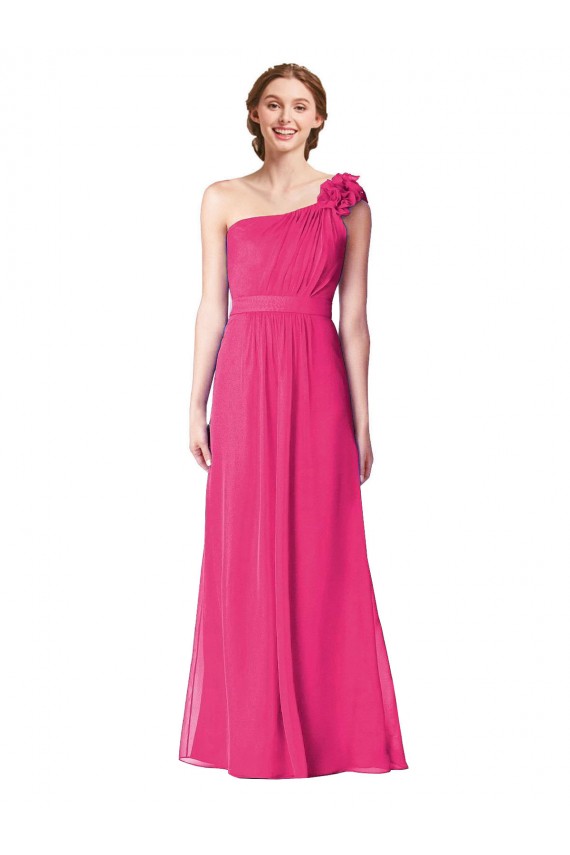 Sem Mangas Um Ombro Chiffon Azaléia Comprimento Chão Vestidos de Madrinha Mais Barato