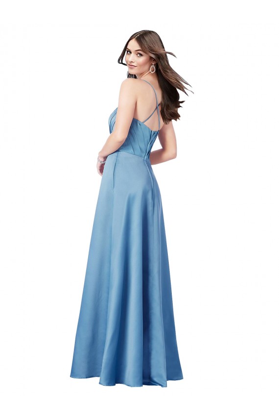 Sem Mangas Decote Quadrado Cetim Azul Celeste Comprimento Chão Vestidos de Madrinha / Vestidos de Noite / Vestidos de Festa Mais Barato