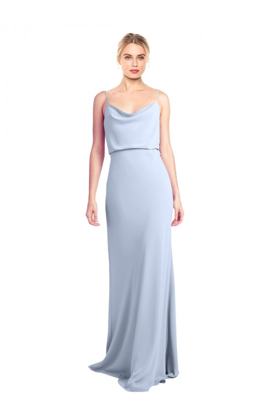 Sem Mangas Decote Alto Crepe Esticado Azul Céu Claro Comprimento Chão Bainha Longo Vestidos de Madrinha / Vestidos de Noite / Vestidos de Festa Mais Barato