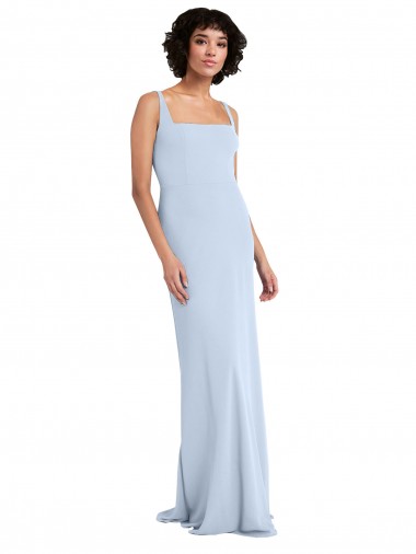 Sem Mangas Decote Quadrado Crepe Esticado Azul Céu Claro Comprimento Chão Vestidos de Madrinha / Vestidos de Festa Mais Barato