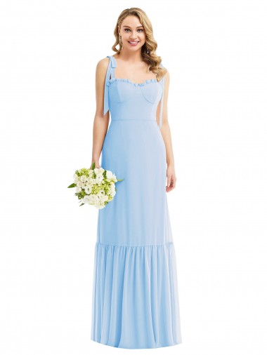 Sem Mangas Amor Chiffon Azul Céu Claro Comprimento Chão Vestido de Madrinha Mais Barato
