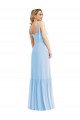 Sem Mangas Amor Chiffon Azul Céu Claro Comprimento Chão Vestido de Madrinha Mais Barato