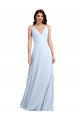 Sem Mangas Decote V Chiffon Azul Céu Claro Comprimento Chão Vestidos de Festa Mais Barato