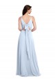 Sem Mangas Decote V Chiffon Azul Céu Claro Comprimento Chão Vestidos de Festa Mais Barato