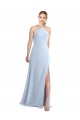 Sem Mangas Cabeçada Chiffon Azul Céu Claro Comprimento Chão Vestidos de Madrinha Mais Barato