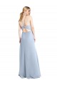 Sem Mangas Cabeçada Chiffon Azul Céu Claro Comprimento Chão Vestidos de Madrinha Mais Barato