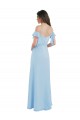 Ombro Frio Amor Chiffon Azul Céu Claro Comprimento Chão Vestidos de Madrinha Mais Barato
