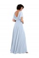 Mangas Esvoaçantes, Mangas Divididas Decote V Chiffon Azul Céu Claro Comprimento Chão Vestidos de Madrinha Mais Barato