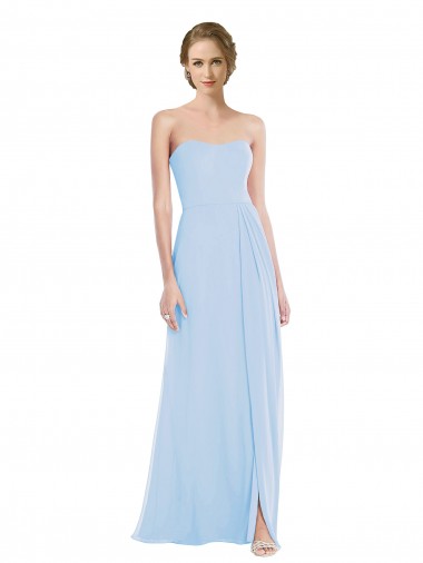 Sem Mangas Amor Chiffon Azul Céu Claro Comprimento Chão Vestido de Madrinha / Vestido de Festa Mais Barato