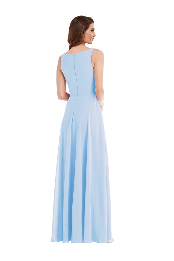 Sem Mangas Decote V Chiffon Azul Céu Claro Comprimento Chão Longo Vestido de Madrinha Mais Barato