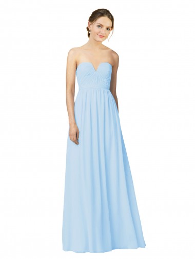 Sem Mangas Sem alças Chiffon Azul Céu Claro Comprimento Chão Vestidos de Madrinha Mais Barato