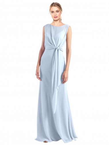Sem Mangas Decote V Chiffon Azul Céu Claro Comprimento Chão Linha A Longo Vestidos de Madrinha Mais Barato