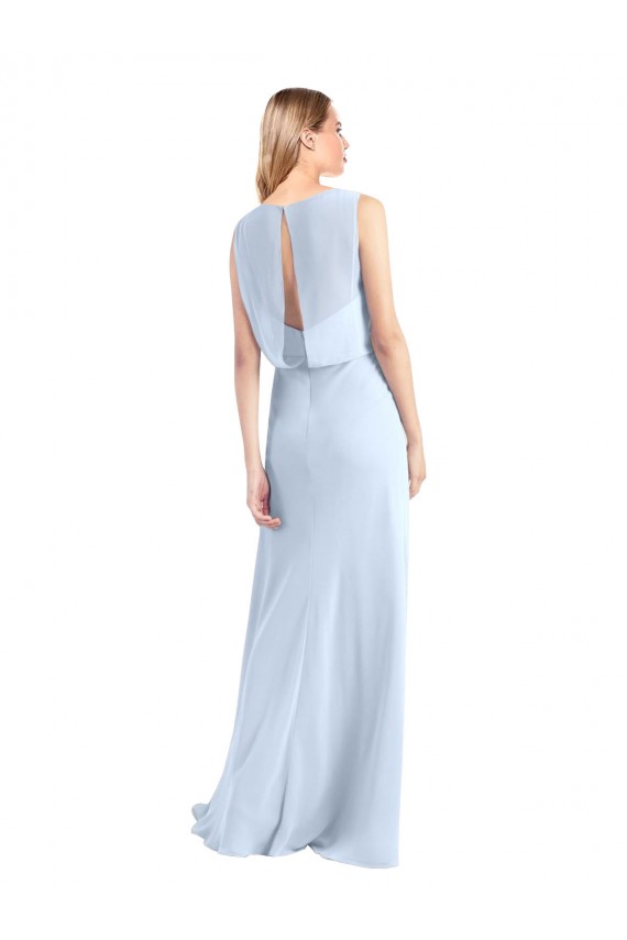 Sem Mangas Decote V Chiffon Azul Céu Claro Comprimento Chão Linha A Longo Vestidos de Madrinha Mais Barato
