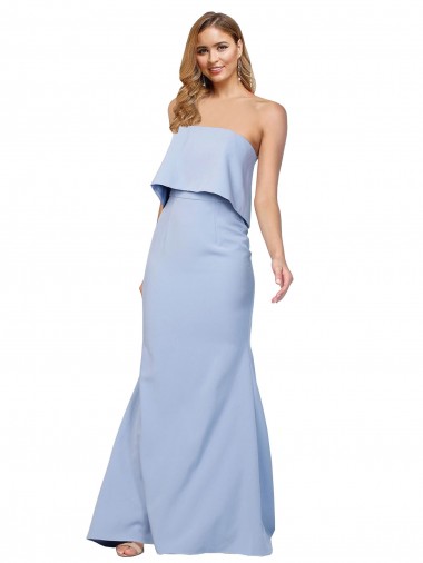 Sem Mangas Sem alças Crepe Esticado Azul Céu Claro Comprimento Chão Vestidos de Madrinha / Vestidos de Noite / Vestidos de Festa Mais Barato