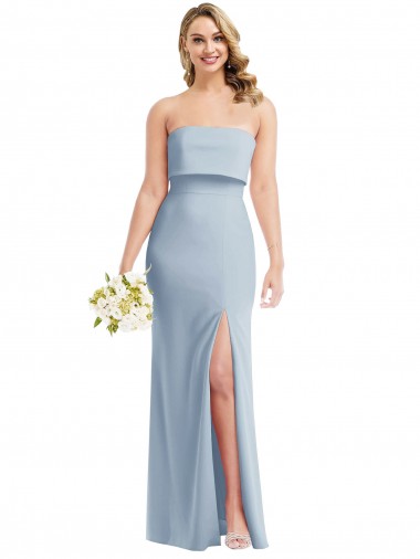 Sem Mangas Sem alças Crepe Esticado Azul Céu Claro Comprimento Chão Vestidos de Festa Mais Barato