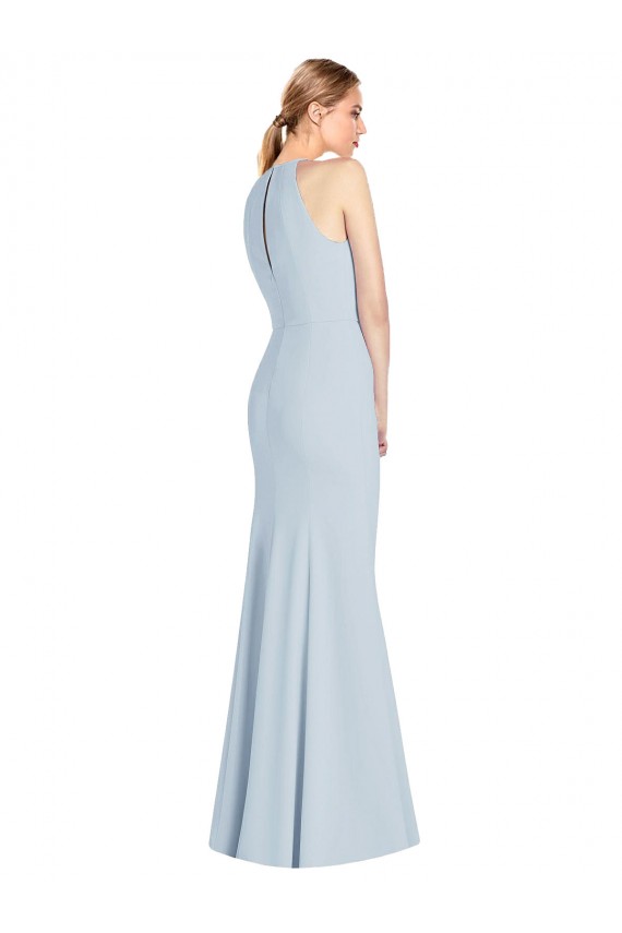 Sem Mangas Cabeçada Crepe Esticado Azul Céu Claro Comprimento Chão Longo Vestidos de Madrinha / Vestidos de Festa Mais Barato