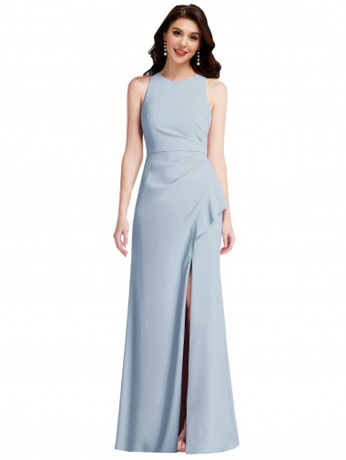 Sem Mangas Cabeçada Crepe Esticado Azul Céu Claro Comprimento Chão Trombeta Vestidos de Madrinha / Vestidos de Festa Mais Barato