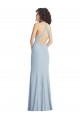 Sem Mangas Decote Alto Crepe Esticado Azul Céu Claro Comprimento Chão Vestidos de Madrinha / Vestidos de Noite / Vestidos de Festa Mais Barato