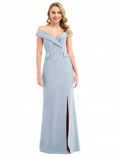 Sem Mangas Fora do Ombro Crepe Esticado Azul Céu Claro Comprimento Chão Vestidos de Madrinha / Vestidos de Festa Mais Barato