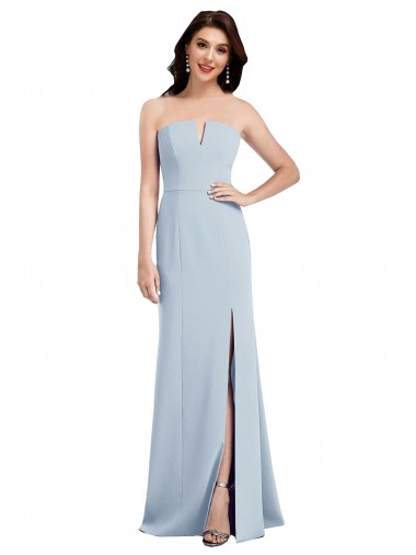 Sem Mangas Sem alças Crepe Esticado Azul Céu Claro Comprimento Chão Vestidos de Madrinha / Vestidos de Festa Mais Barato