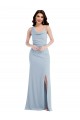 Sem Mangas Um Ombro Crepe Esticado Azul Céu Claro Comprimento Chão Longo Vestidos de Madrinha / Vestidos de Festa Mais Barato