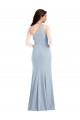 Sem Mangas Um Ombro Crepe Esticado Azul Céu Claro Comprimento Chão Longo Vestidos de Madrinha / Vestidos de Festa Mais Barato