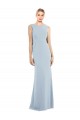 Sem Mangas Barco Crepe Esticado Azul Céu Claro Comprimento Chão Vestidos de Madrinha / Vestidos de Festa Mais Barato