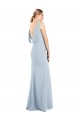 Sem Mangas Barco Crepe Esticado Azul Céu Claro Comprimento Chão Vestidos de Madrinha / Vestidos de Festa Mais Barato