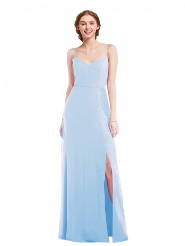 Sem Mangas Decote V Chiffon Azul Céu Claro Comprimento Chão Vestidos de Madrinha / Vestidos de Noite Mais Barato