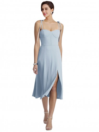 Sem Mangas Amor Crepe Esticado Azul Céu Claro Comprimento Midi Vestidos de Madrinha / Vestidos de Festa / Vestidos de Cocktail / Vestidos de Homecoming Mais Barato