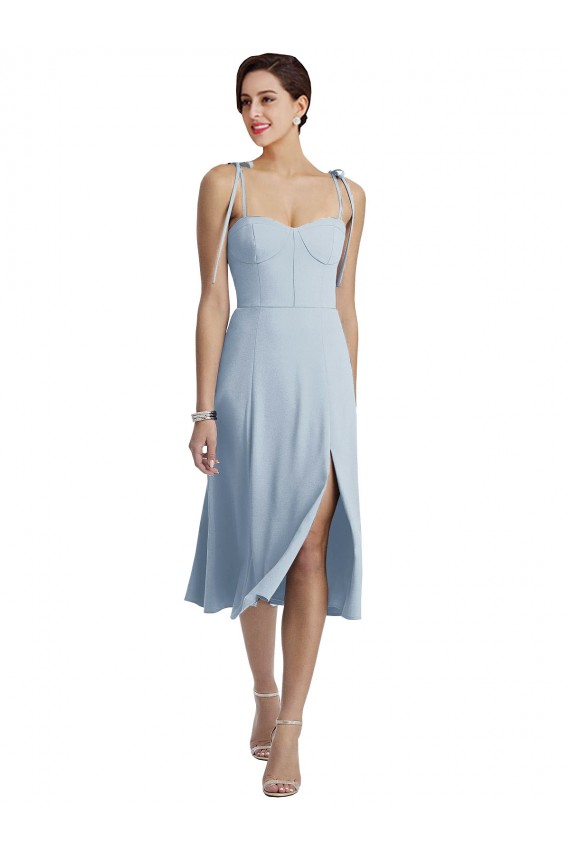 Sem Mangas Amor Crepe Esticado Azul Céu Claro Comprimento Midi Vestidos de Madrinha / Vestidos de Festa / Vestidos de Cocktail / Vestidos de Homecoming Mais Barato