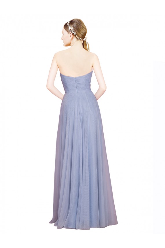 Sem Mangas Sem alças Tule Azul Céu Claro Comprimento Chão Longo Vestidos de Madrinha Mais Barato