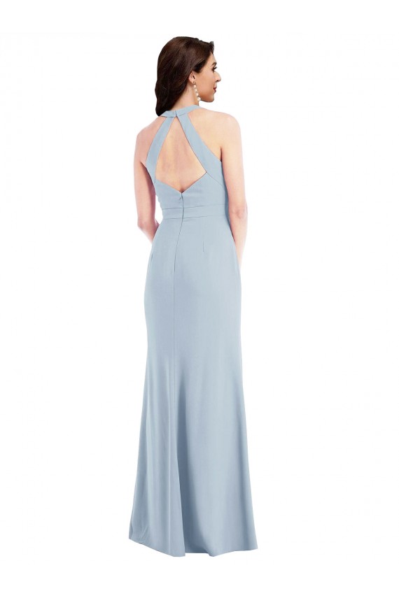 Sem Mangas Decote V Crepe Esticado Azul Céu Claro Comprimento Chão Vestidos de Madrinha / Vestidos de Noite / Vestidos de Festa Mais Barato