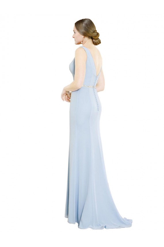 Sem Mangas Decote Alto Chiffon Azul Céu Claro Comprimento Chão Longo Vestidos de Madrinha Mais Barato