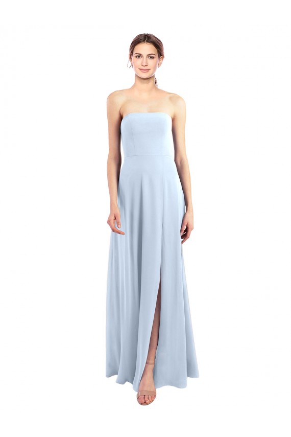 Sem Mangas Sem alças Chiffon Azul Céu Claro Comprimento Chão Longo Vestidos de Madrinha Mais Barato