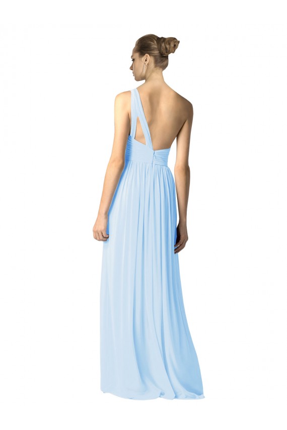 Sem Mangas Um Ombro Chiffon Azul Céu Claro Comprimento Chão Vestidos de Madrinha Mais Barato