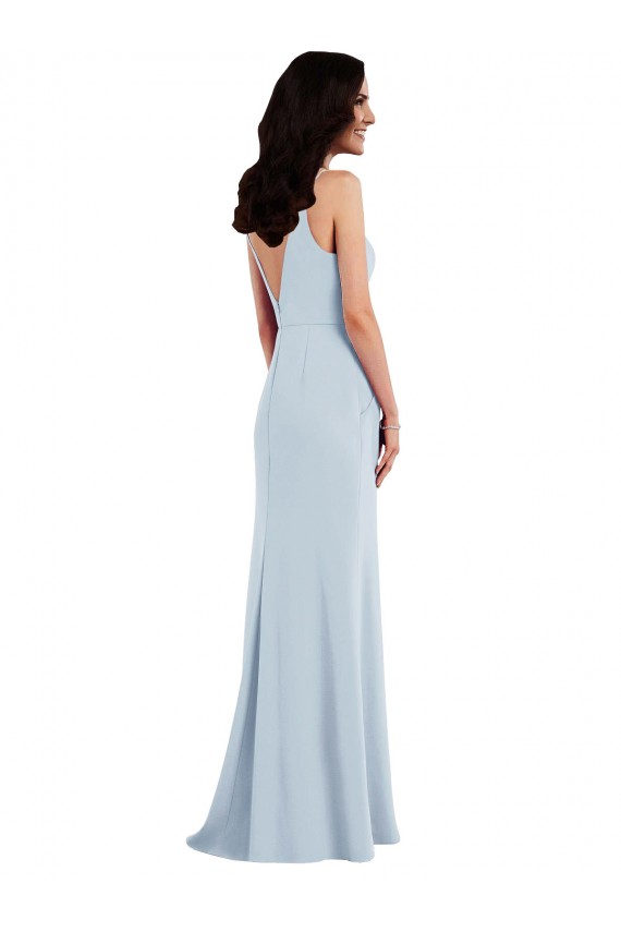 Sem Mangas Decote V Crepe Esticado Azul Céu Claro Comprimento Chão Longo Vestidos de Madrinha / Vestidos de Festa Mais Barato