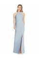 Sem Mangas Decote Alto Crepe Esticado Azul Céu Claro Comprimento Chão Vestidos de Madrinha / Vestidos de Noite Mais Barato