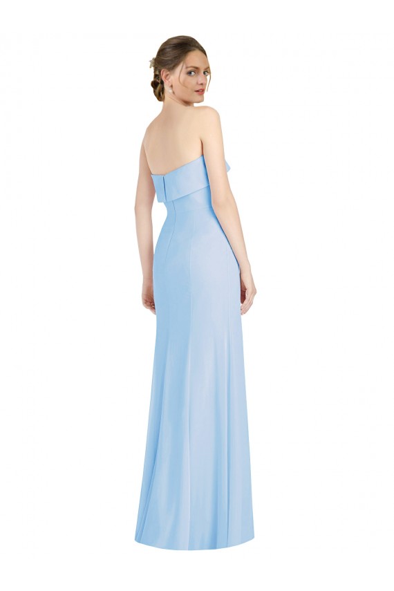 Sem Mangas Sem alças Chiffon Azul Céu Claro Comprimento Chão Vestidos de Madrinha / Vestidos de Noite Mais Barato