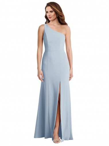 Sem Mangas Um Ombro Crepe Esticado Azul Céu Claro Comprimento Chão Vestidos de Madrinha / Vestidos de Noite / Vestidos de Festa Mais Barato
