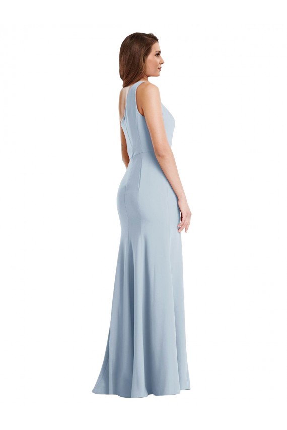 Sem Mangas Um Ombro Crepe Esticado Azul Céu Claro Comprimento Chão Vestidos de Madrinha / Vestidos de Noite / Vestidos de Festa Mais Barato