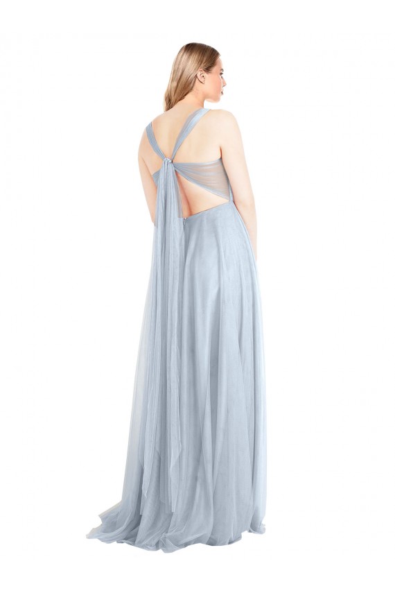Sem Mangas Amor Tule Azul Céu Claro Comprimento Chão Vestidos de Madrinha Mais Barato