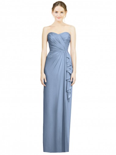 Sem Mangas Sem alças Chiffon Azul Empoeirado Comprimento Chão Vestidos de Madrinha Mais Barato